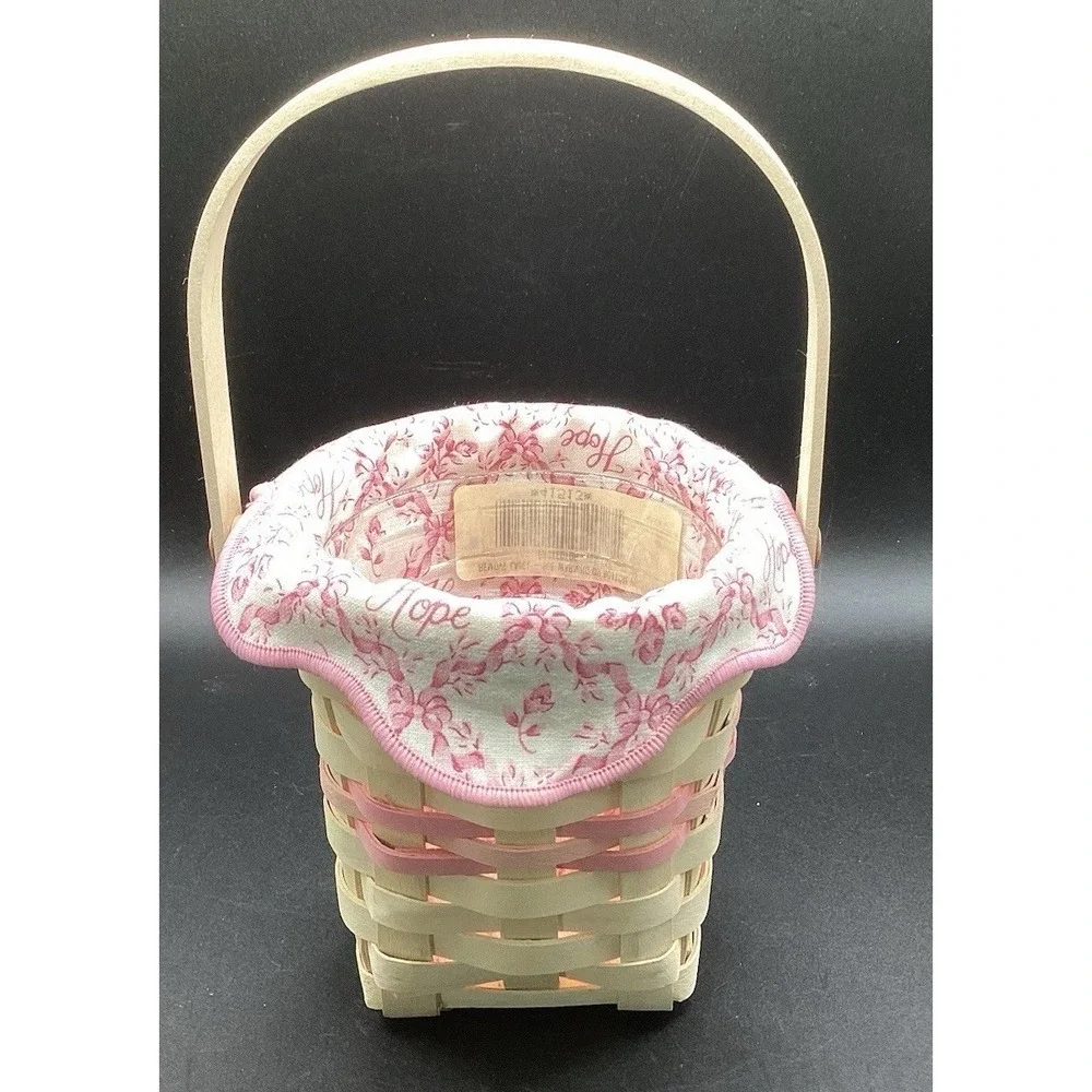 VTG 2002 ACS Longaberger Basket Pink White Fabric Liner Plastic Insert-5